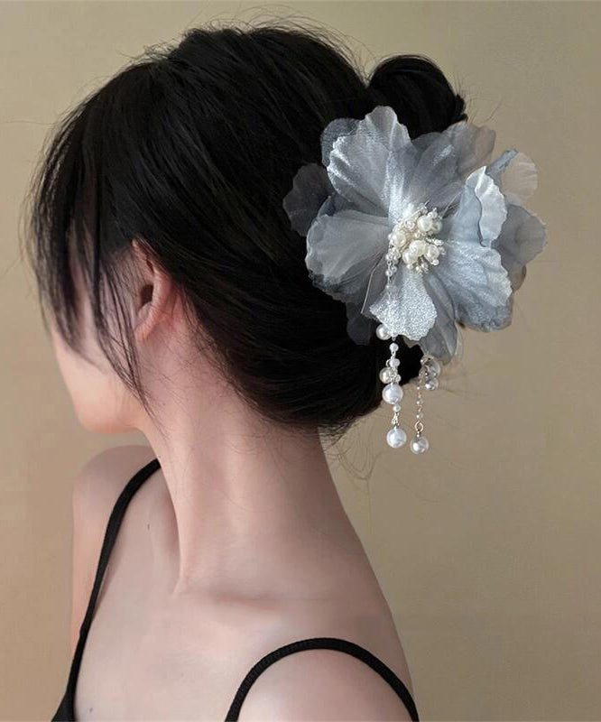 Gradient Color Blue Tulle Pearl Tassel Hairpin