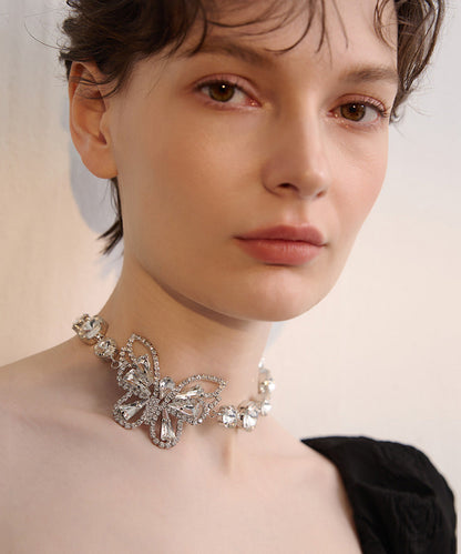White Butterfly Sparkling Zircon Choker