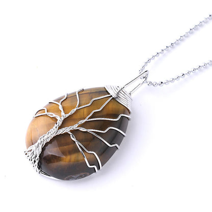 Buddha Stones Natural Quartz Crystal Tree of Life Healing Energy Necklace Pendant