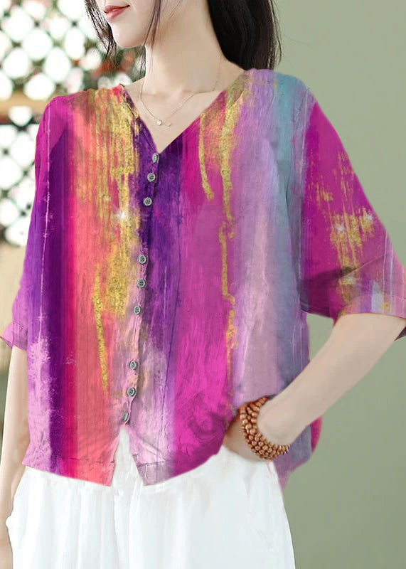 Blue Geometry Print Slim Fit Linen Shirt Top Half Sleeve