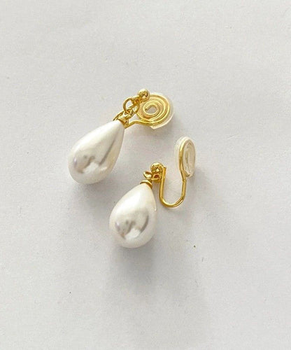 Gold Copper Alloy Pearl Water Drop Stud Earrings
