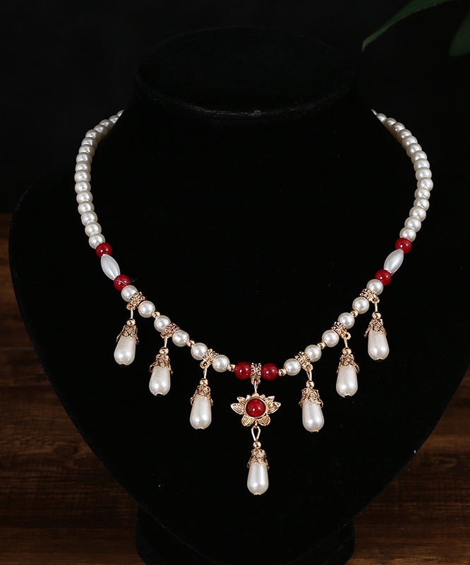 White Red Alloy Pearl Yingluo Choker