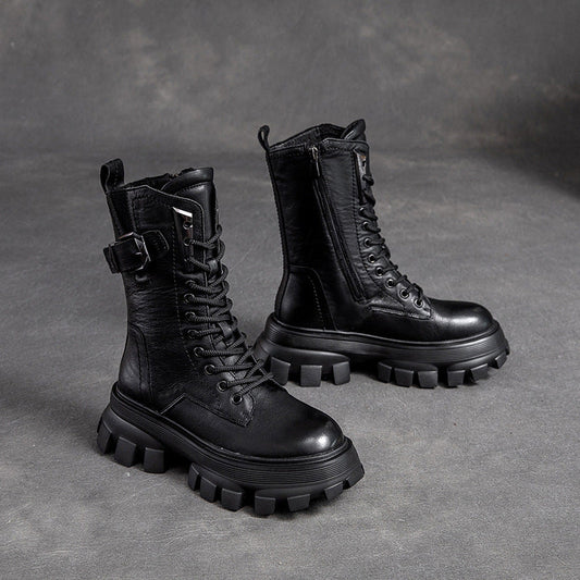 Shu Autumn Color Retro Belt Buckle Muffin Boots