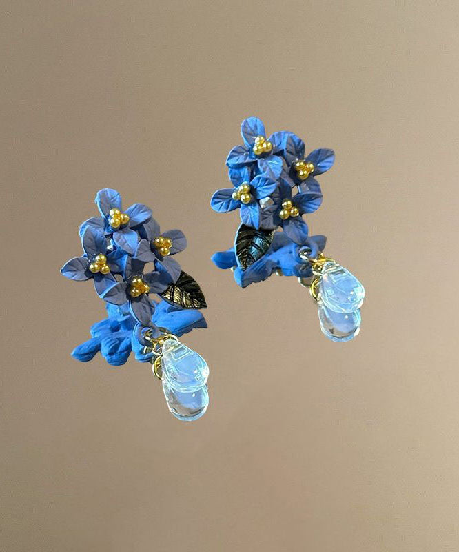 Retro Blue Alloy Acrylic Crystal Water Droplet Drop Earrings