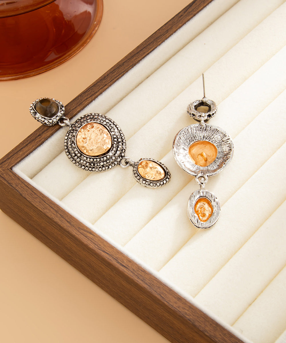 Boutique Colorblock Copper Zircon Gem Stone Tassel Drop Earrings