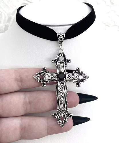 Black Genuine Leather Cross Pendant Necklace