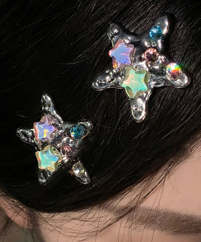 Rainbow Metal Alloy Crystal Star a Pair Hairpin