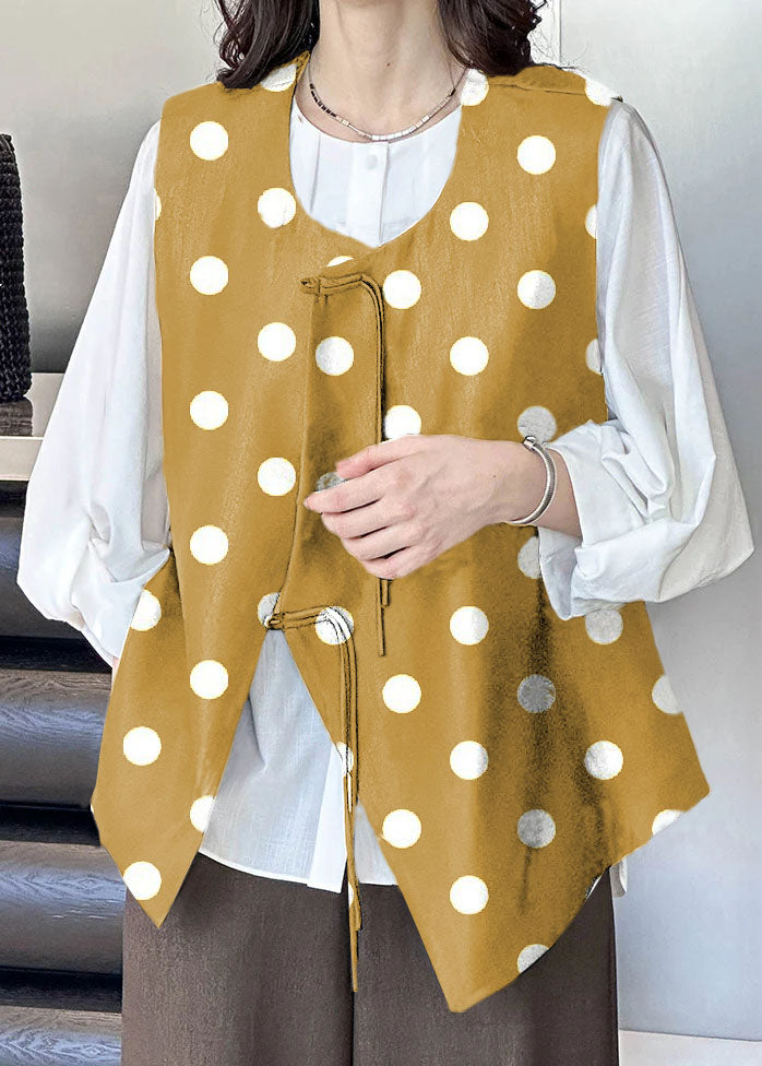 French Geometric Stripes Button Cotton Waistcoat Sleeveless