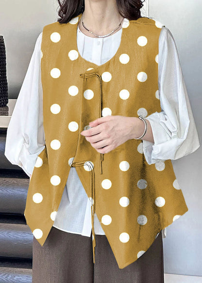 French Yellow Polka Dots Button Cotton Waistcoat Sleeveless