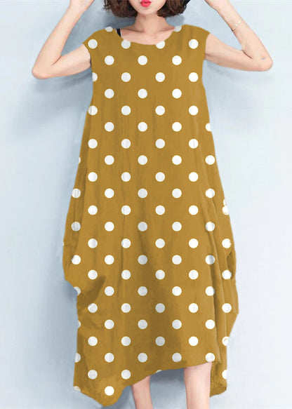 Blue Flowers Natural Cotton Polyester Dress Oversize Sleeveless Traveling Dress Kaftans