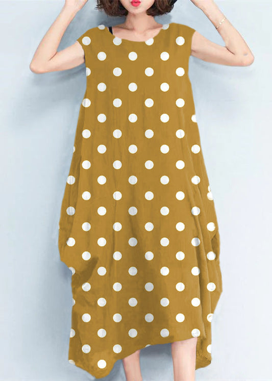 Blue Flowers Natural Cotton Polyester Dress Oversize Sleeveless Traveling Dress Kaftans