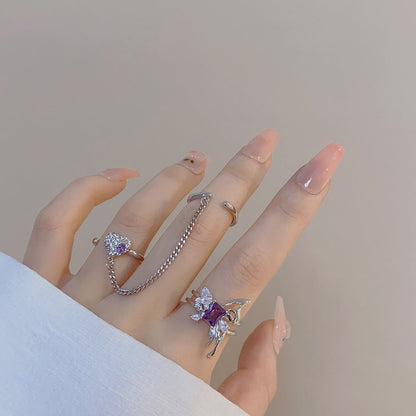 [] Amethyst Butterfly Ring Set
