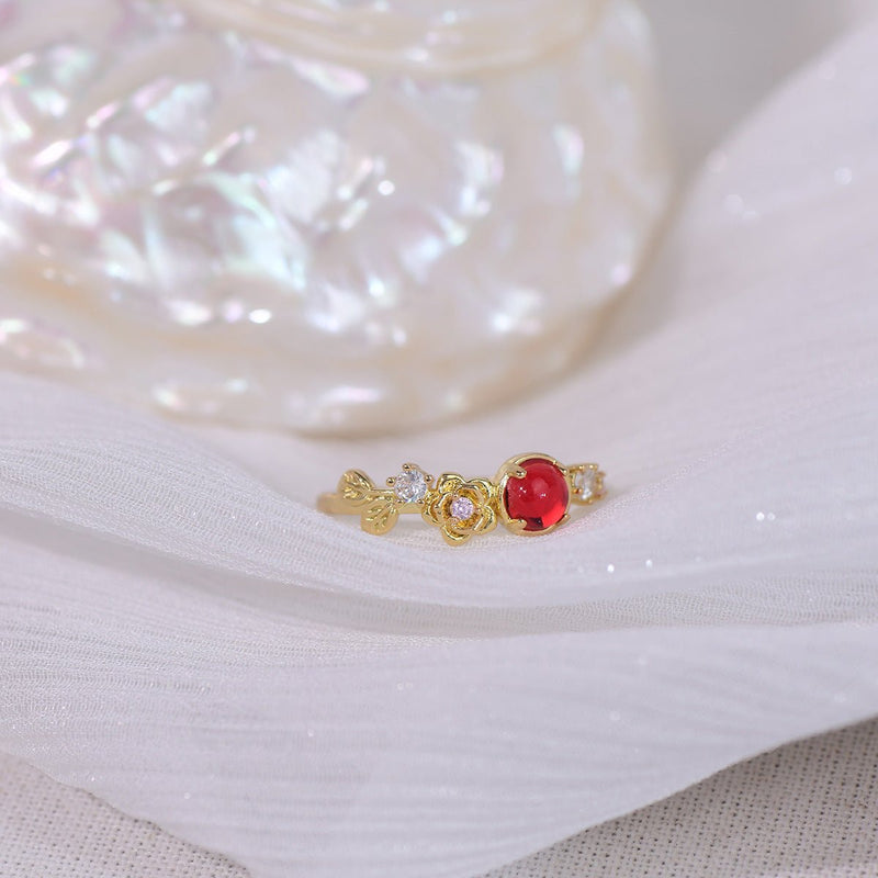 [] Red Gem Rose Ring