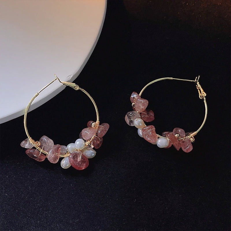 [] Rose Quartz Hoop Earrings
