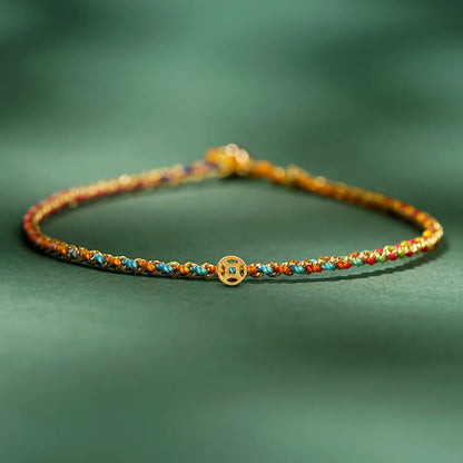 Colorful Luck Coin Rope Bracelet 14-15cm Healing Sounds