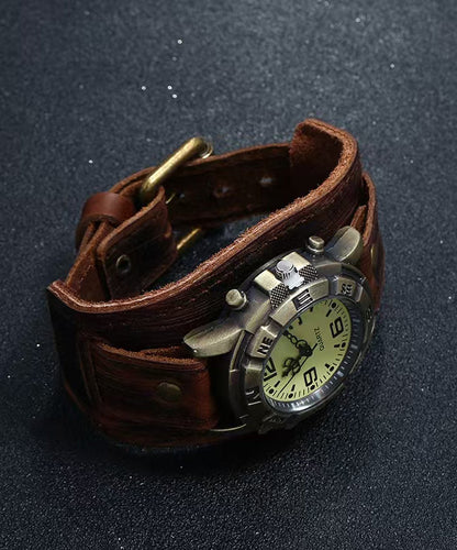 Retro Red Leather Quartz Movement Waterproof Watch