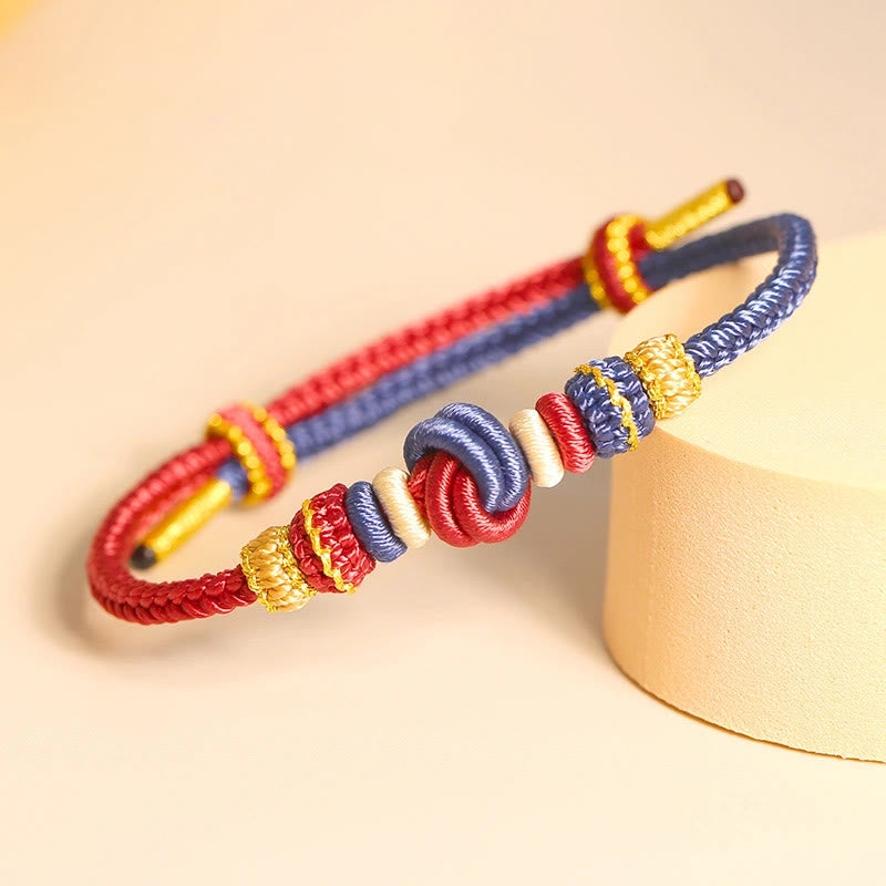 Buddha Stones Two-color Rope Handcrafted Eight Thread Peace Knot Luck Connection Bracelet