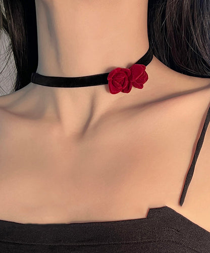 Handmade Red Silk Velvet Bow Pendant Necklace