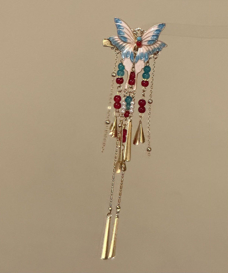 Colorblock Alloy Butterfly Enamel Tassel Single Hairpin