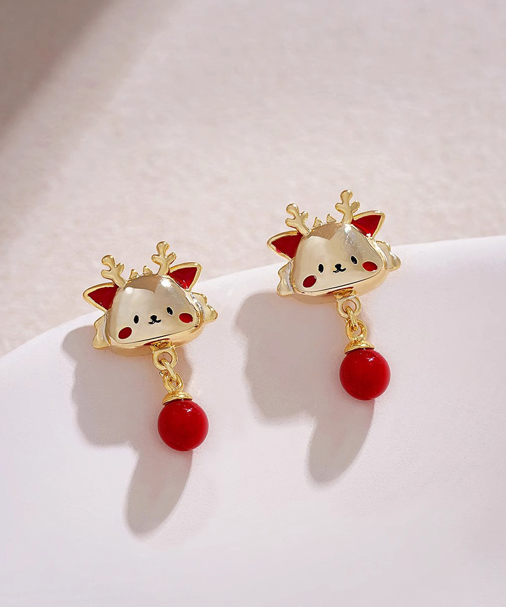 New Red Alloy the Year of the Loong Pearl Drop Earrings