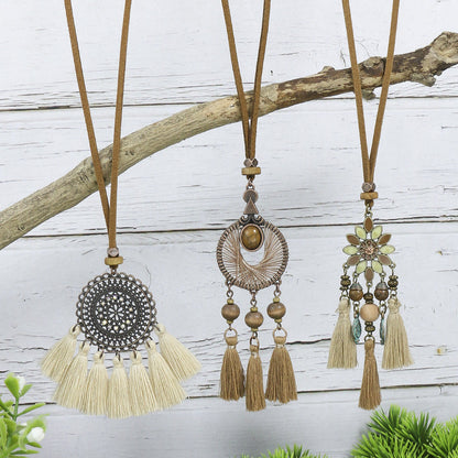 Style Tassel Flower Pendant Style Retro Necklace