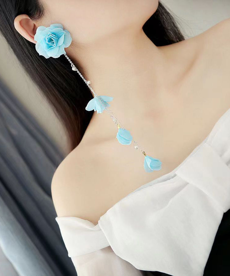 Modern Blue Sterling Sliver Tassel Beach Drop Earrings
