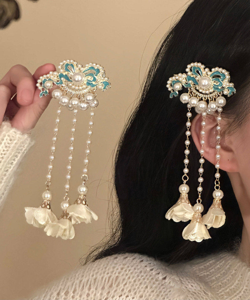 Classy White Sterling Silver Overgild Enameling Tassel a Pair Hairpin
