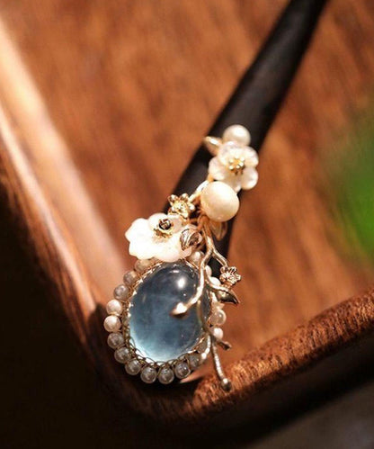 Boutique Blue Wooden Pearl Crystal Hairpin