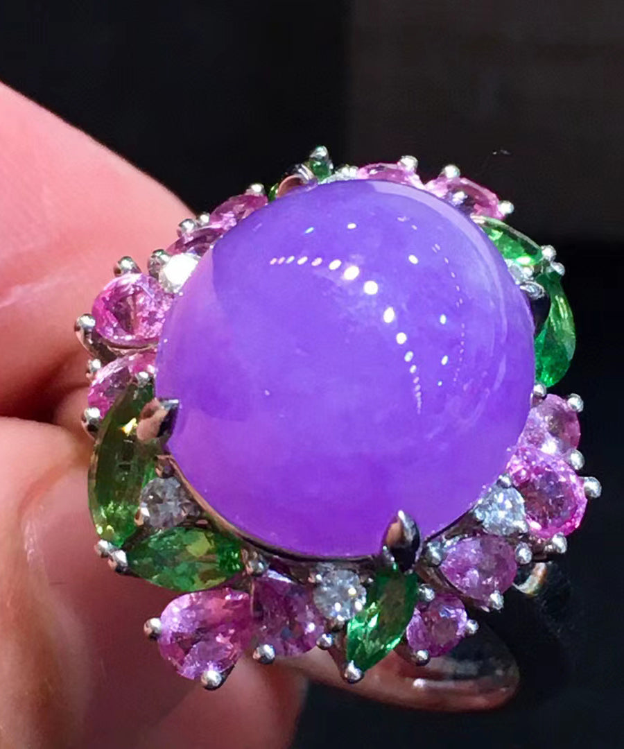 Purple Stainless Steel Crystal Zircon Jade Rings