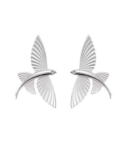 Diy Silk Sterling Silver Little Flying Fish Stud Earrings