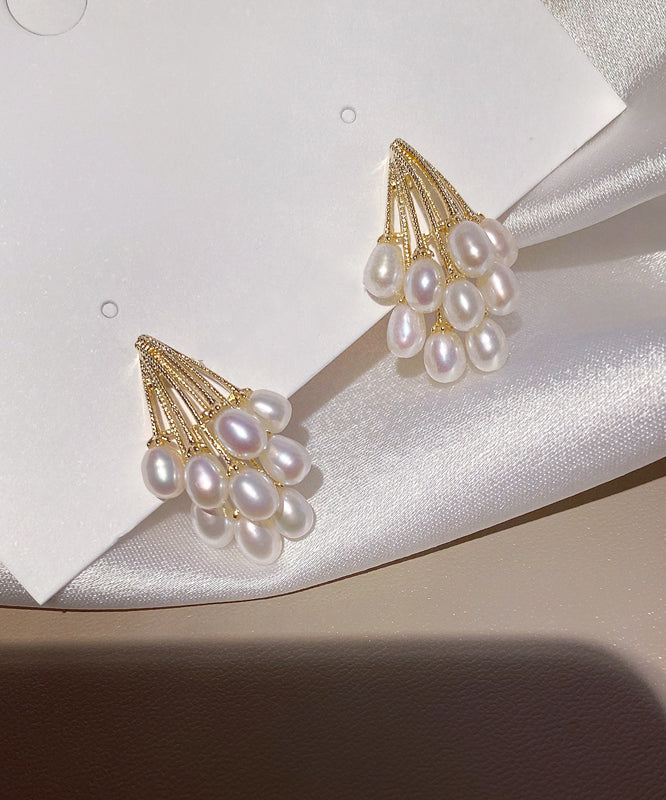 Gold Copper Overgild Grape Pearl Stud Earrings