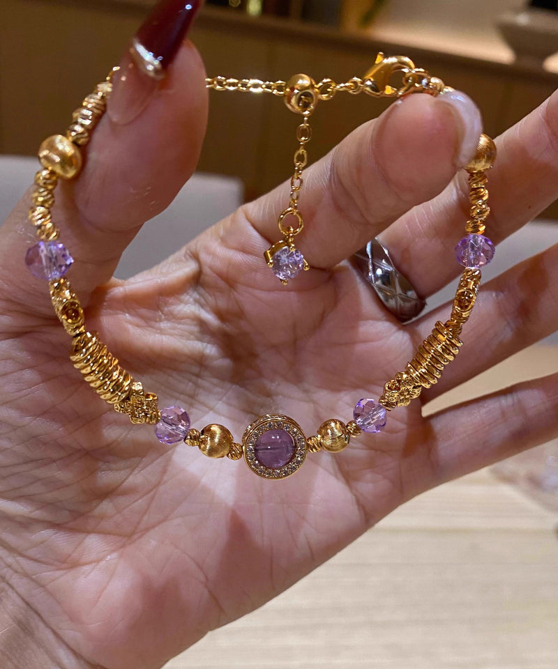 Purple Stainless Steel Overgild Crystal Chain Bracelet