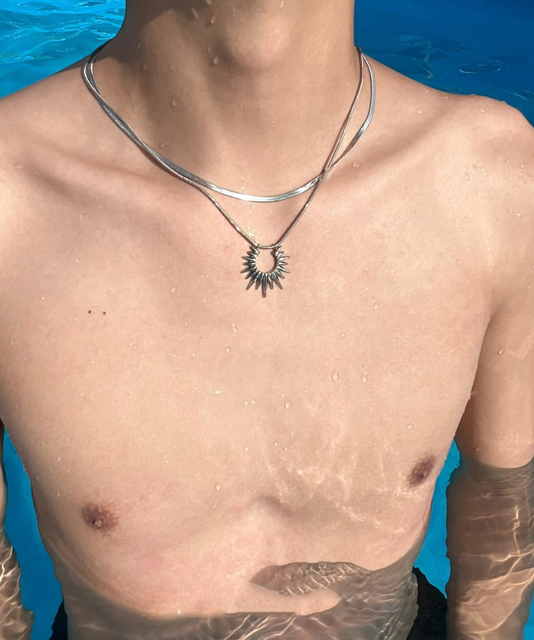 Fine Silk Stainless Steel Bilayer Sun God Pendant Necklace