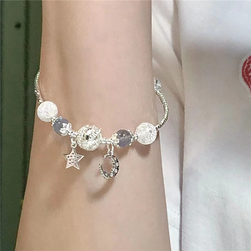 White Crystal Zircon Star Moon Charm Bracelet