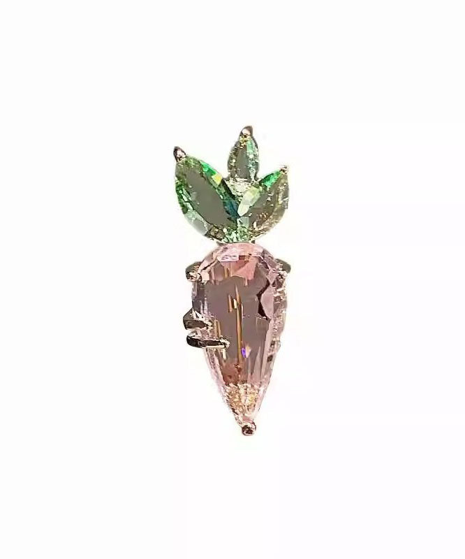 Pink Alloy Crystal Carrot Brooches