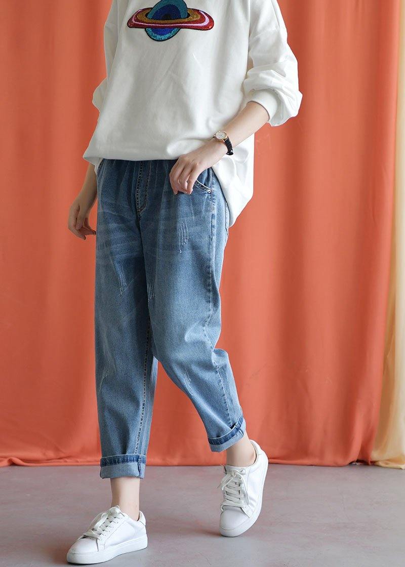 Denim Blue New Wild Elastic Waist Pants