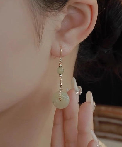 Cyan Sterling Silver Overgild Jade Ping Buckle Drop Earrings