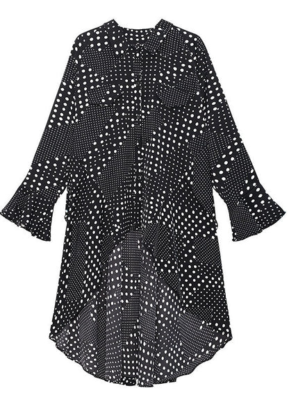 Diy Black Dot Asymmetrical Design Print Fall Shirts Long Sleeve Dress