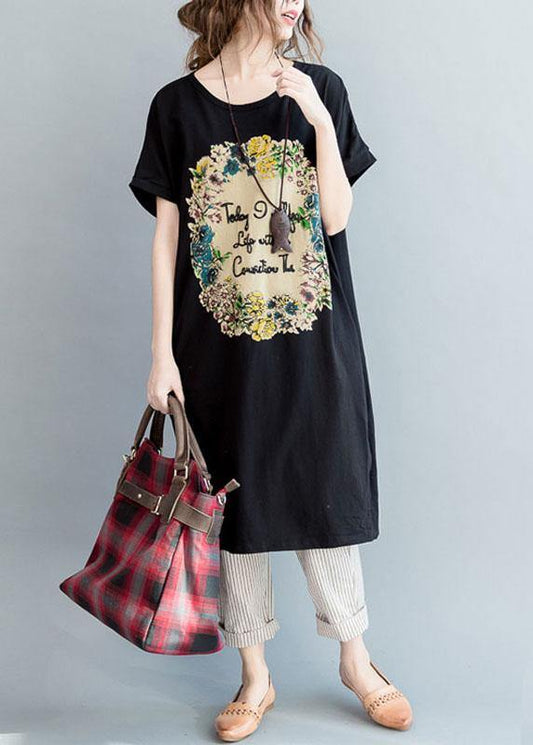 Diy Black Side Open Letter O Neck Vacation Cotton Dresses