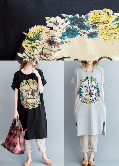 Diy Black Side Open Letter O Neck Vacation Cotton Dresses