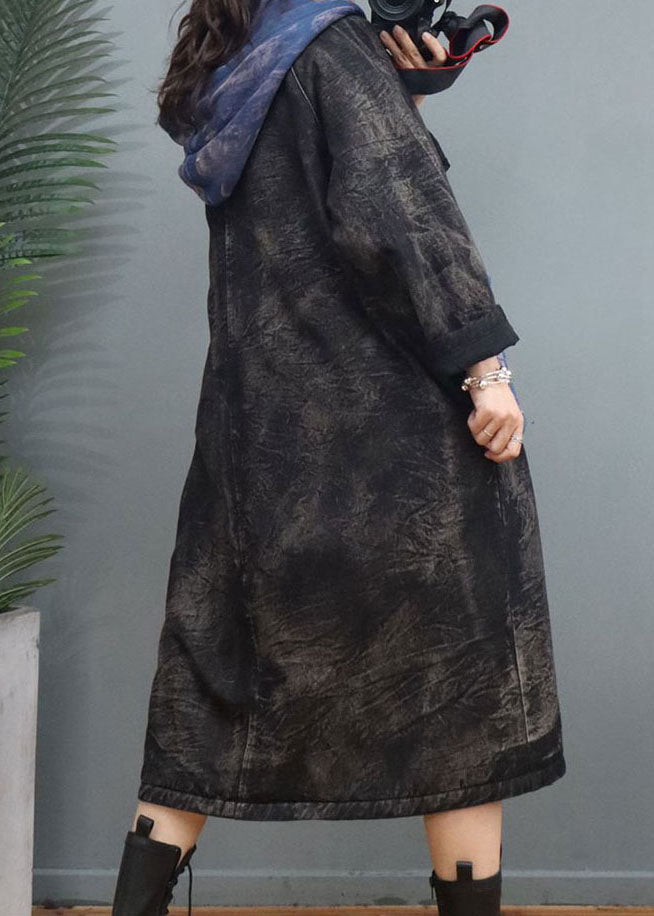 Diy Black Zip Up Patchwork Pockets Fine Cotton Filled Winter Parka