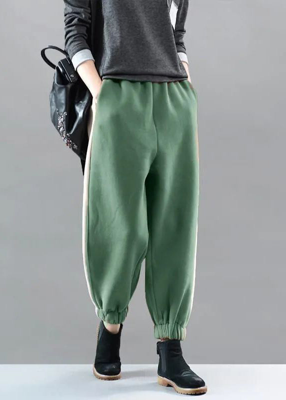 Diy Green Elastic Waist Patchwork Jogging Winter Pants