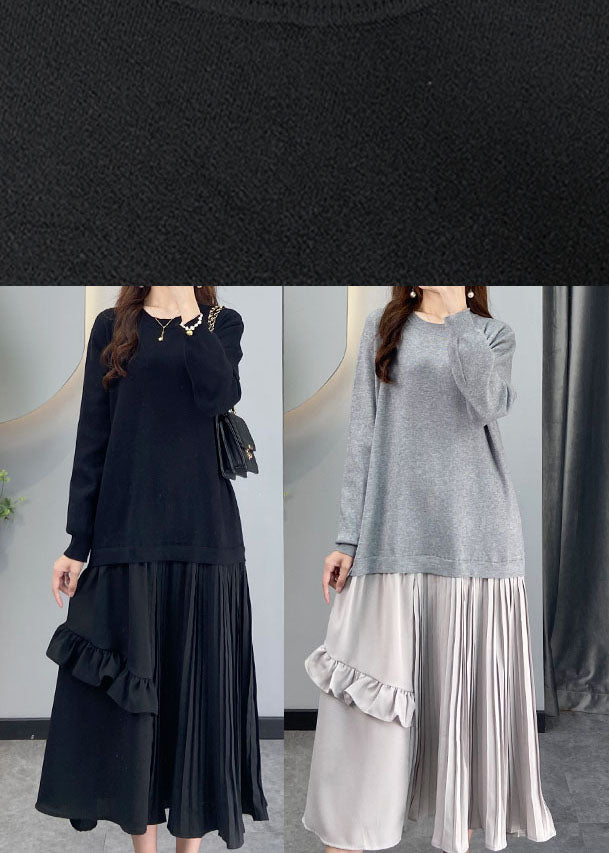 Diy Grey Ruffled Patchwork Knit Dresses Winter