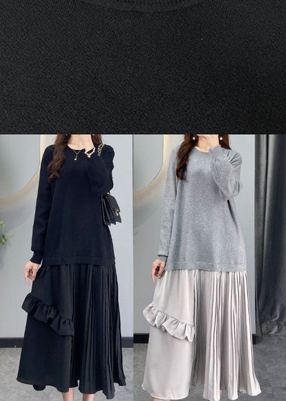 Diy Grey Ruffled Patchwork Knit Dresses Winter