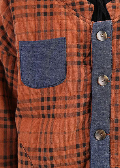 Diy Orange Plaid Patchwork Corduroy Winter Coat