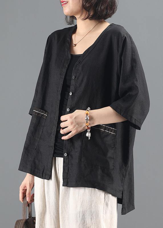 Diy Black Coat V Neck Pockets Silhouette Coat
