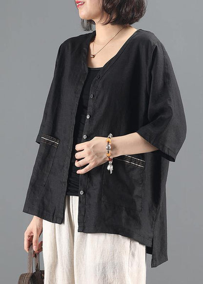 Diy Black Coat V Neck Pockets Silhouette Coat