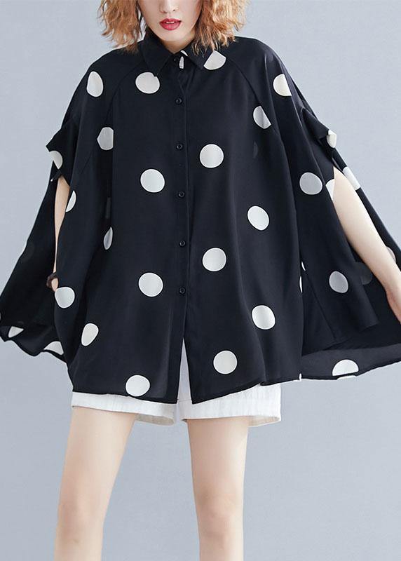 Diy Black Dotted Clothes for Lapel Ruffles Top