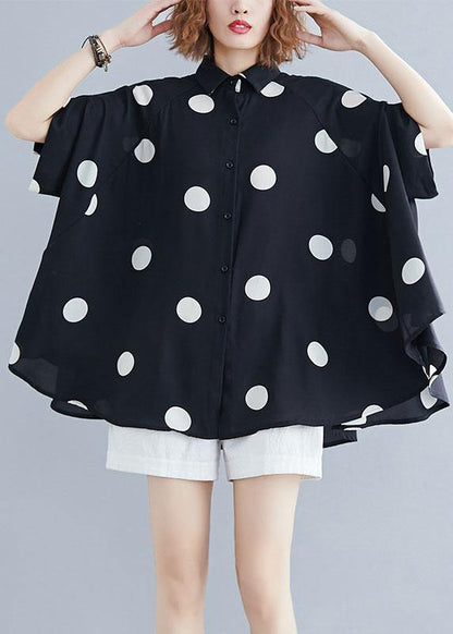 Diy Black Dotted Clothes for Lapel Ruffles Top