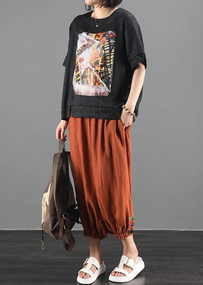 Diy Black Print Crane Tops Inspiration O Neck Patchwork Blouse